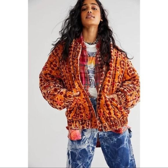 Free People Jackets & Blazers - Free people Genevieve Quilted Bomber Orange Jacket Size XS NEW